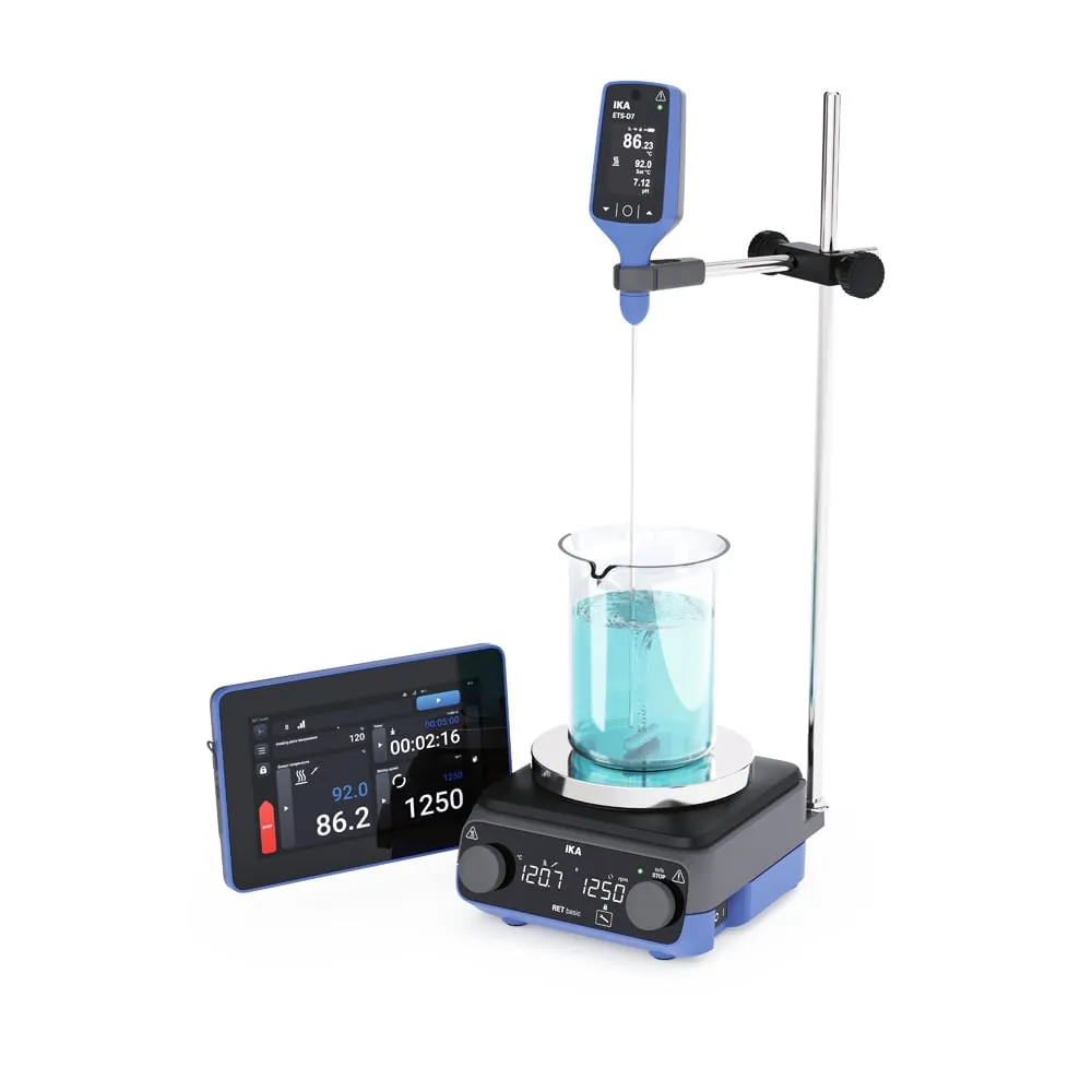 Sonde IKA ETS-D7 en utilisation sur un agitateur chauffant – équipements de mise en situation non inclus